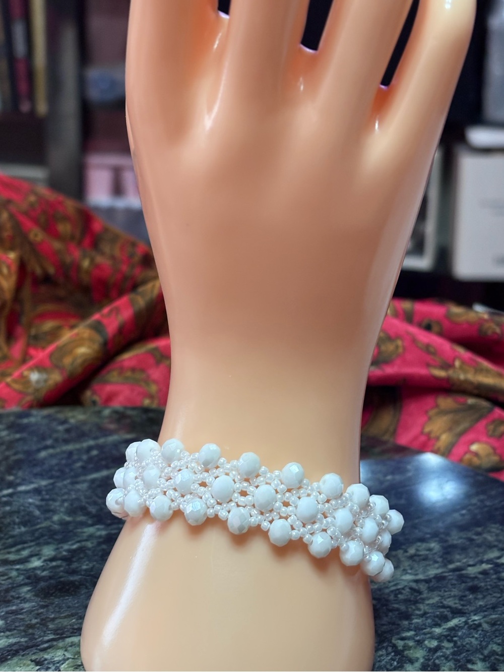 Handmade White Beaded Cluster Bracelet - 7.5-8 inches - Picture 8 of 8